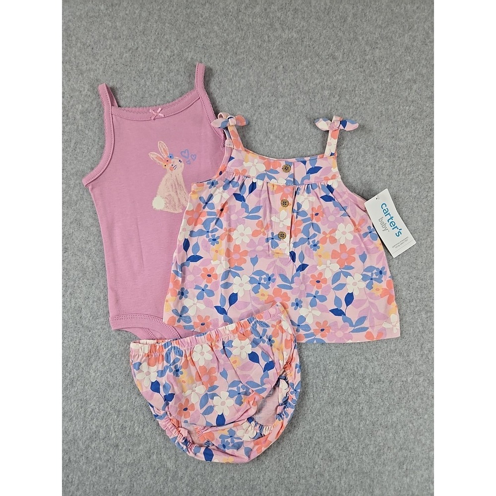 Carter's Baby Girls Size‎ 6 Months 3 pc Top Bodysuit & Shorts Bunny Outfit NEW